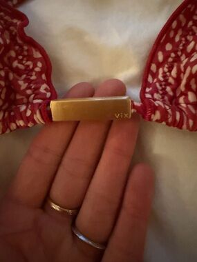 Vix Red and White Printed Bikini Top and Bottom with Gold Logo Bar